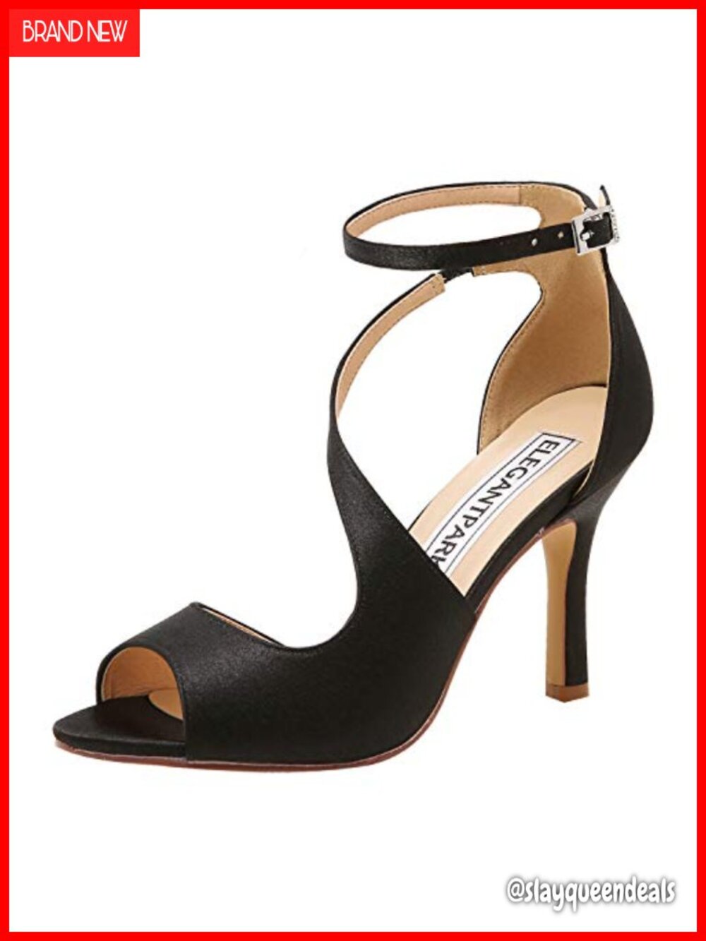 ELEGANTPARK Satin Strappy High Heel Sandals Peep Toe Ankle Strap Wedding Dress